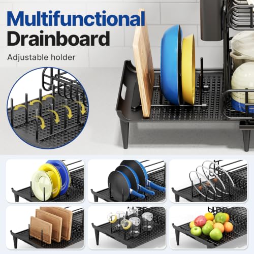 Dish Drying Rack for Kitchen Counter (2 Tier - Expandable - Black)