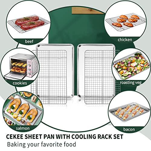 Jelly Roll Pan with Cooling Rack Set [2 Baking Pans + 2 Baking Racks] (16*12*1Inch)