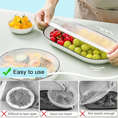 500pcs Plastic Bowl Covers Elastic Reusable Food Covers Outdoor Thickend Kitchen Bowl Dish Plate Cover (M-42CM / White-500)