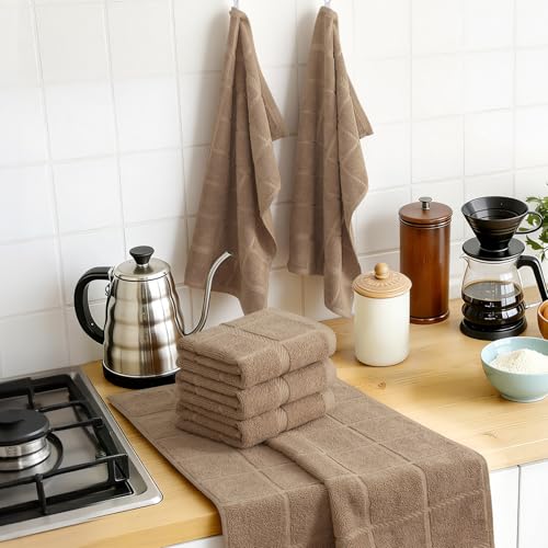100% Cotton Kitchen Towels 18"x28" (Khaki / 18 x 28 - 4 Pack)