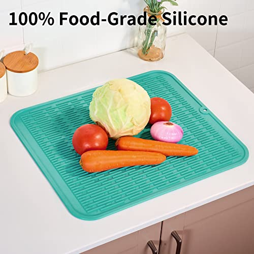 Oversized Silicone Dish Drying Mat for Kitchen (Mint Green / 18" x 16")