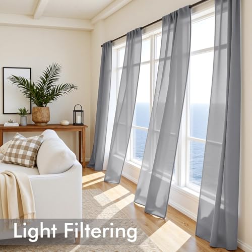 Dark Grey Sheer Curtains 84 Inches Long 4 Panels 54 x 84 Inches (54"W x 84"L (Pack of 4) / Dark Grey)