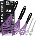 Whisk Silicone Whisks Set of 5 (5pcs Purple + Stainless Steel;7+9+11in & 5+7in)