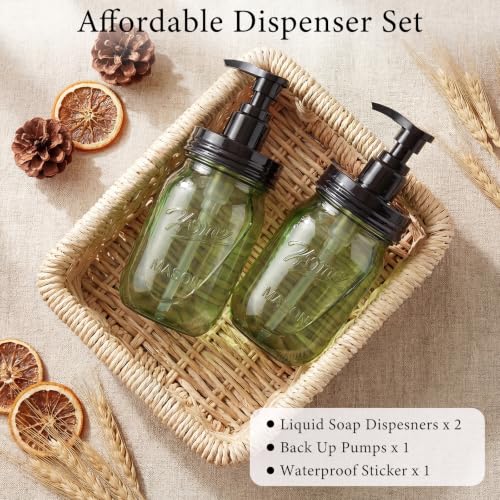 Plastic Mason Jar Soap Dispenser with Pump Lid 16OZ (Green Jar With Black Pump)