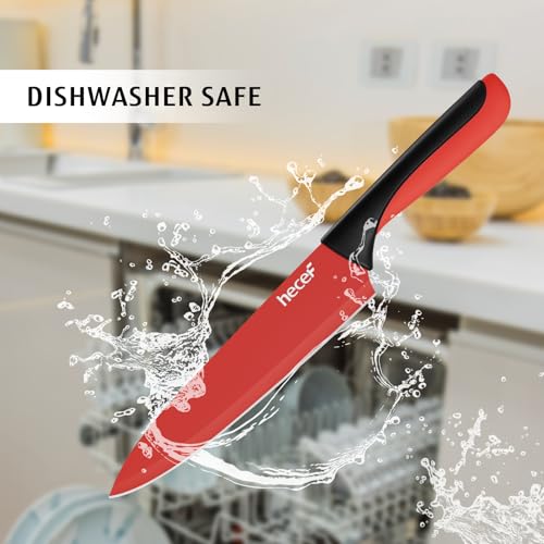 14 Pieces Kitchen Knife Set with Built (Red)
