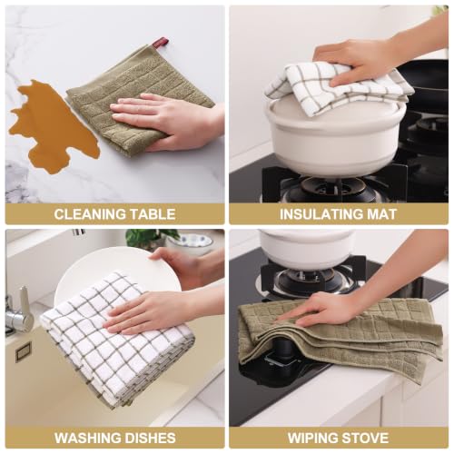 Premium Cotton Kitchen Dish Cloths 12"x 12" (Tan / 12" X 12" - 6 Pack)