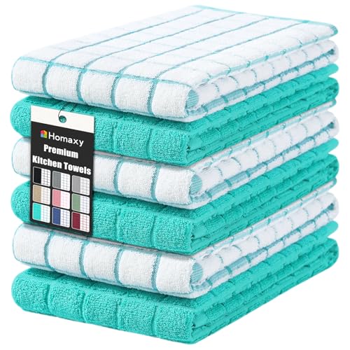 Large Premium Cotton Kitchen Towels 16"x 28" (Aqua / 16" X 28" - 6 Pack)