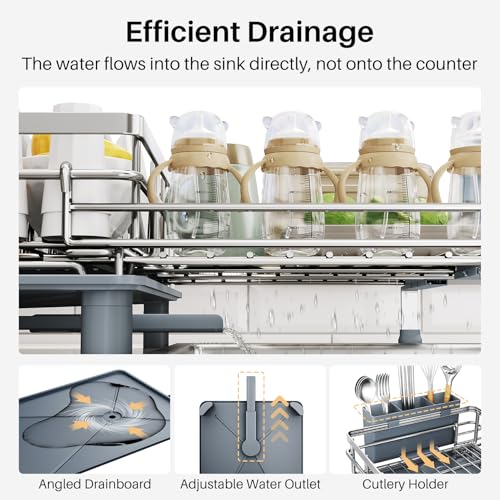 Expandable Dish Drying Rack for Kitchen Counter (Silver)