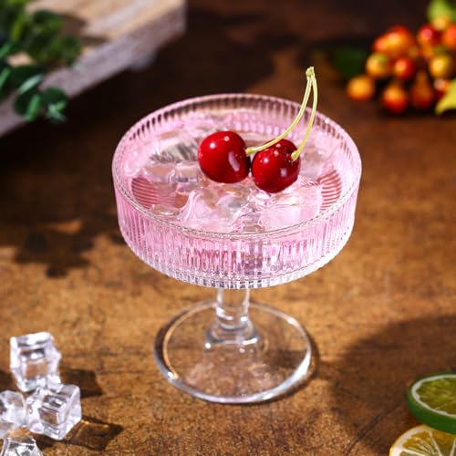 8 Pcs Ribbed Vintage Coupe Glasses 7 oz Martini Glasses Champagne Coupe Classic Cocktail Glassware Reusable Ribbed Glassware for Cocktail Martini European Style (Clear)