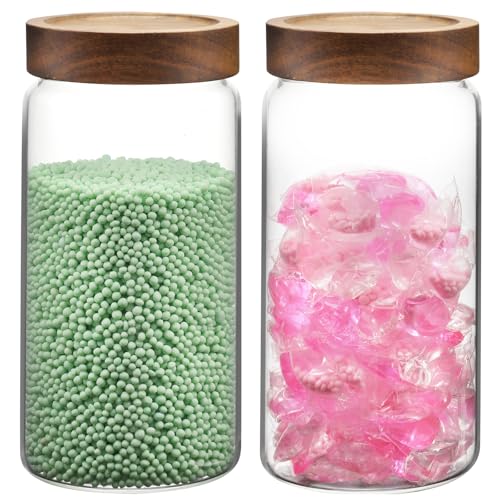 Glass Jar with Screw Top Lid 37oz Borosilicate Glass Spice Jars Seasoning Containers Kitchen Glass Food Storage Canisters for Pantry Liquid Tea Bath Salts Fermenting (2×1100ml(37oz))