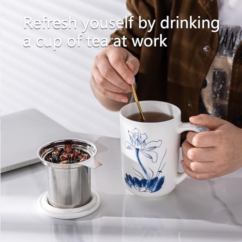 Tea Cup With Infuser and Lid (Lotus)