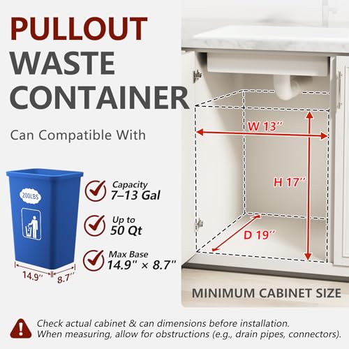 Under Sink Trash Can Pull Out Trash Hidden for 30 (Metallic Silver)