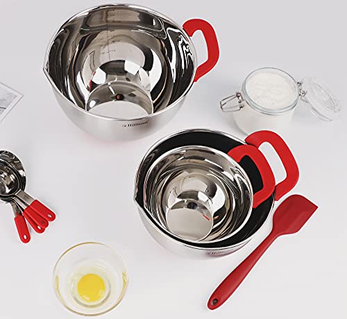 Stainless Steel Mixing Bowls with Lids Set (Red)