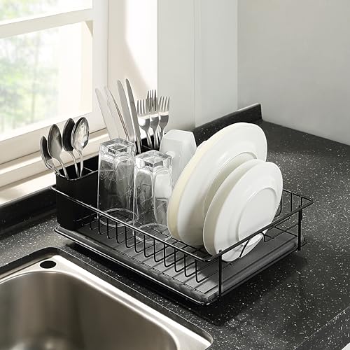 304 Stainless Steel Compact Dish Drying Rack (Black)