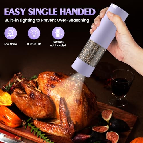 Salt and Pepper Grinder Set Gifts for Women Automatic Battery Purple Pepper Mill Shakers Kitchen Accessories Cooking for Mom (Purple)