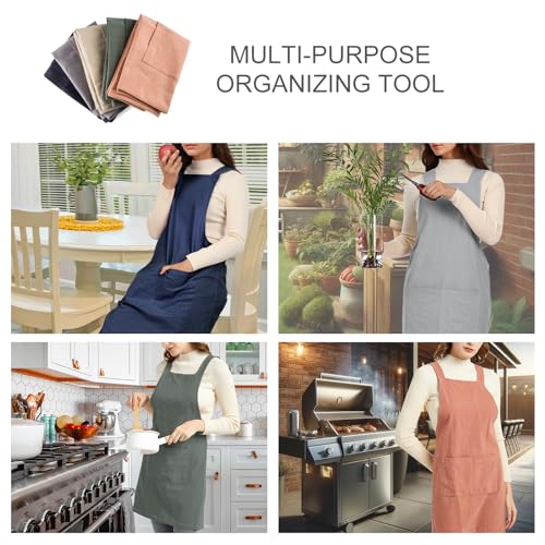 Aprons for Women with Pockets Plus Size Comfort Cross Back No Tie Cotton Linen Apron Pinafore (Lightgreen / Small)