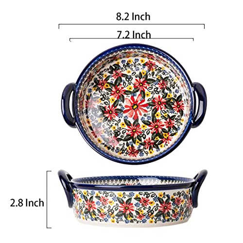 Red Daisy Flower Vintage Style Ceramic Bakeware Casserole Dish Baking Pan Lasagna Pans Baking Dish with Handles for Oven (RedDaisy / 32 OZ)