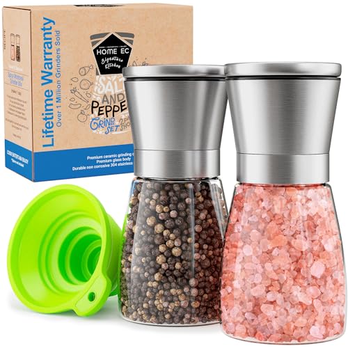 Original Stainless Steel Sea Salt and Pepper Grinder Set of 2 (2pk / Clear Glass)