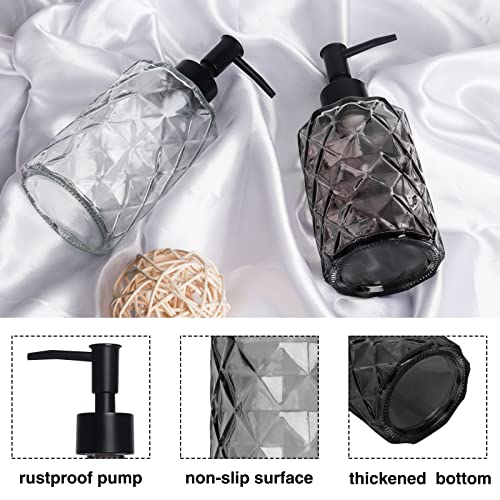 11oz Glass Soap Dispenser with Plastic Pump (Diamond Black & Diamond Clear)