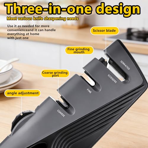 5 Adjustable Knife Sharpener for Straight & Serrated Knives (Gray)