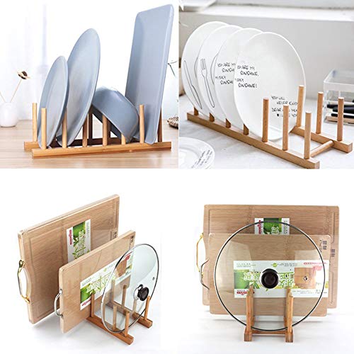 Bamboo Wooden Plate Racks Dish display Holder Kitchen Storage (Pack of 2)