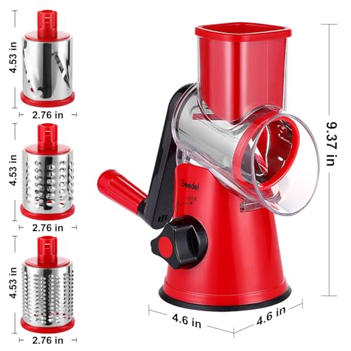 Rotary Cheese Grater Hand Crank (Red / 3 Blades)