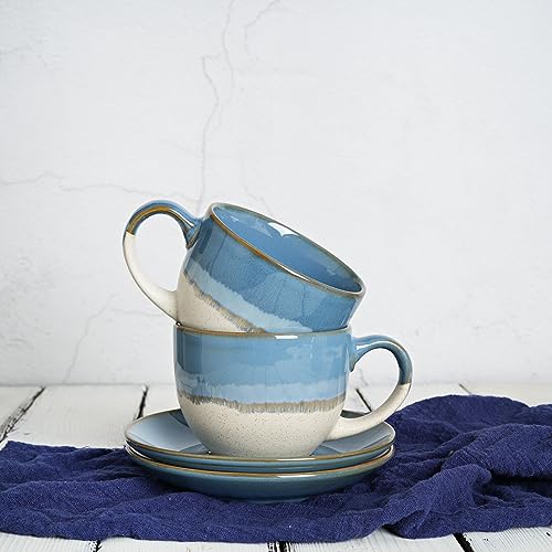 Ceramic Cappuccino Cup and Saucer Set of 2 (Brilliant Blue)