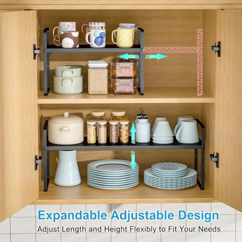 15.5 to 25.5 Inch Kitchen Cabinet Shelf Organizers (3 Pack:15.5"-25.5"Long / Black)