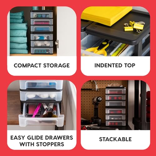 2-Pack, 3-Drawer Medium Plastic Stacking Desktop Organizer, Black (Medium - 2 Pack / Black)