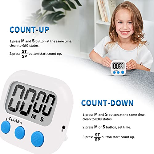 6 Pack Small Digital Kitchen Timer Magnetic Back and ON (0.8 x 2.83 x 2.56 inch)