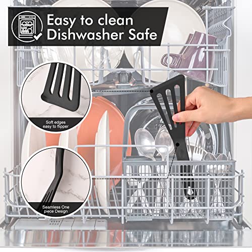 2 Pack Silicone Slotted Fish Turner Spatula Set (Black)