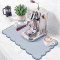 Blue Ticking Stripe Scalloped Coffee Mat 12" x 20" Bar Mat (Blue / Ticking Stripe)