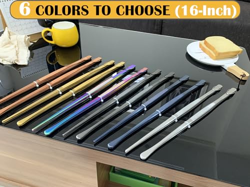 2 Pcs 16 Inch Heavy Duty Cooking Tweezers Extra Long Stainless Steel Kitchen Tweezers Large Plating Tongs (16+16 Inch / Navy Blue)
