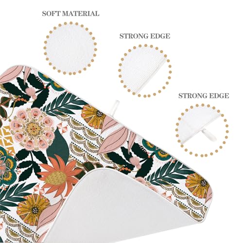 Boho Dish Drying Mat 18 x 24 Inch Pink Green Floral Drying Mat for Kitchen Counter Absorbent Bohemian Tropicla Leaves Spring Summer Dishes Dry Pad for Drainer Rack Kitchen Fast Dry (Boho Pink Green Floral / 18" x 18")