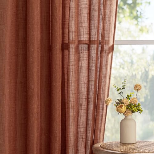 Living Room Curtains for Windows 108 Inch Long Light Filtering Sliding Door Semi Sheer Curtain Extra Long Floor Length Drapes Farmhouse Boho Privacy Back Tab (50"W x 108"L (Pack of 2) / Terracotta)