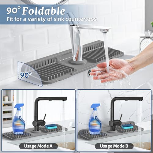 17.7 Inch Faucet Mat for Kitchen Sink Splash Guard (Gray / 17.7" x 5.5")