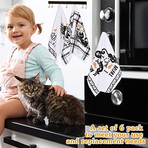 6 Pcs Black Cat Theme Kitchen Towels Funny Dish Towel (Black Cat)