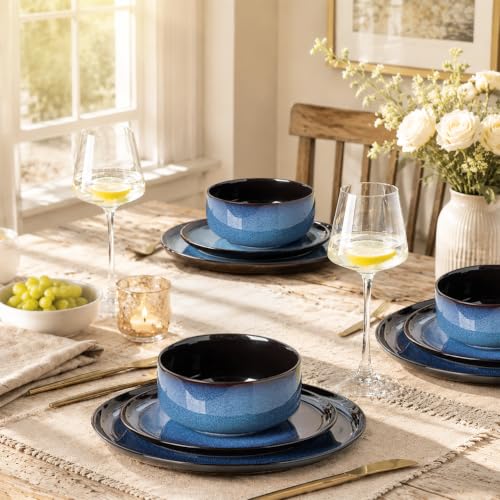 Ceramic Dinnerware Sets for 8 (Modern-Blue / Service for 8 （24pcs）)