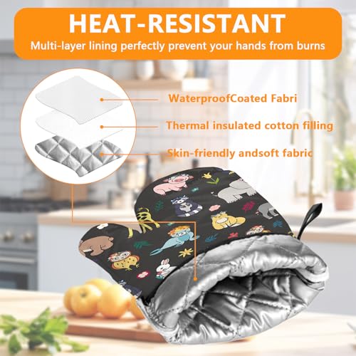 Cute Animals Oven Mitts and Animal World Pot Holders Sets 4Pcs (Cute Animals)