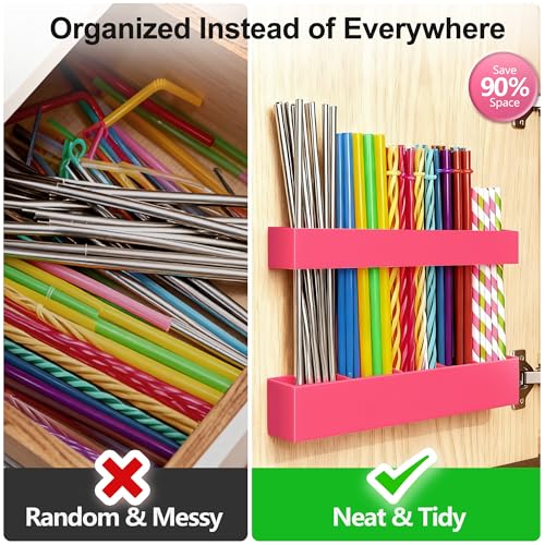 9.5” Large Acrylic Straw Holder for Cabinet Door (Large / Hot Pink)