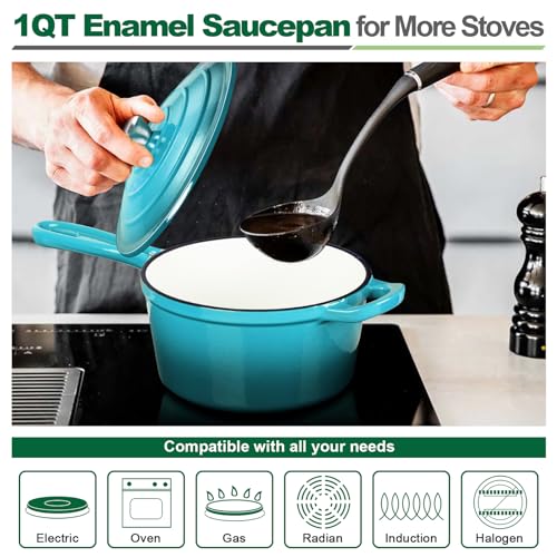 1 QT Cast Iron Saucepan (Peacock Green / 1 Quarts)