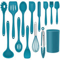 14 Pcs Silicone Kitchen Cooking Utensils Set with Holder (Dark Blue)