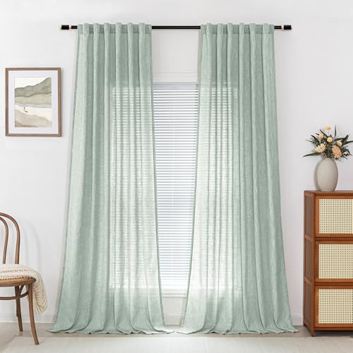 95 Inch Curtains Farmhouse Light Filtering Privacy Curtain Drapes for Patio Door Living Room (50"W x 95"L (Pack of 2) / Aqua)