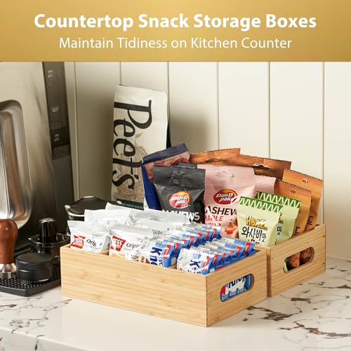 Large Bamboo Pantry Organizers and Storage Bins with Removable Dividers (15" x 7.3")