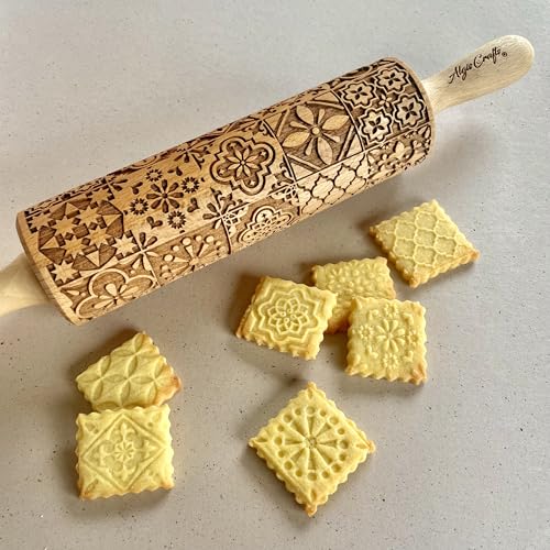 PORTUGUESE TILES Embossed Rolling Pin for Clay & Baking by Algis Crafts
