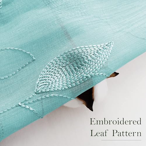 Turquoise Sheer Curtains Leaf Embroidered (52"W x 96"L (Pack of 2) / 5-turquoise)