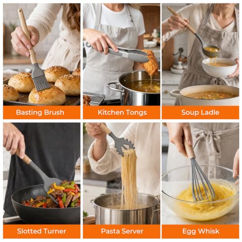 33 Pcs Silicone Kitchen Cooking Utensils Set (Gray)