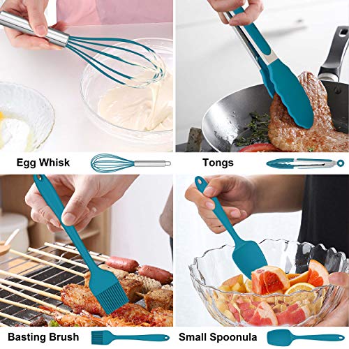 14 Pcs Silicone Kitchen Cooking Utensils Set with Holder (Dark Blue)