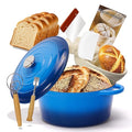 5QT Enameled Cast Iron Bread Oven with Proofing Basket for Bread Baking (Blue / 5 QT (Bread Pan))