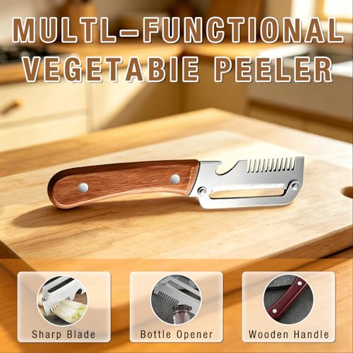 2 Pack Multifunctional Vegetable Peeler with Wooden Handle